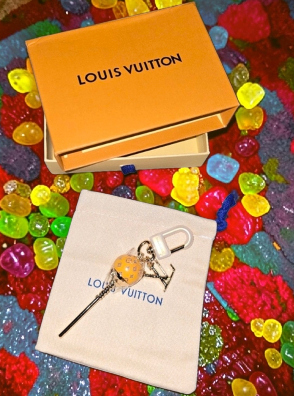 Yellow Lollipop Charm Keychain With Dust Bag And Box